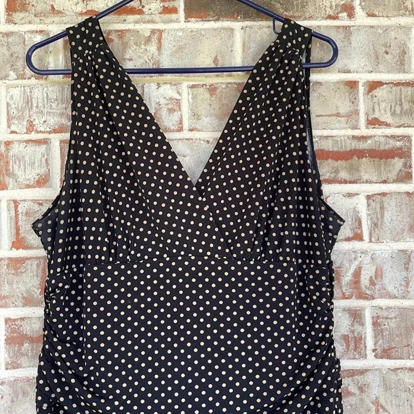 Ronni Nicole Black Gold Polka Dotted Wrap Sleeveless Skater Dress - Picture 2 of 10